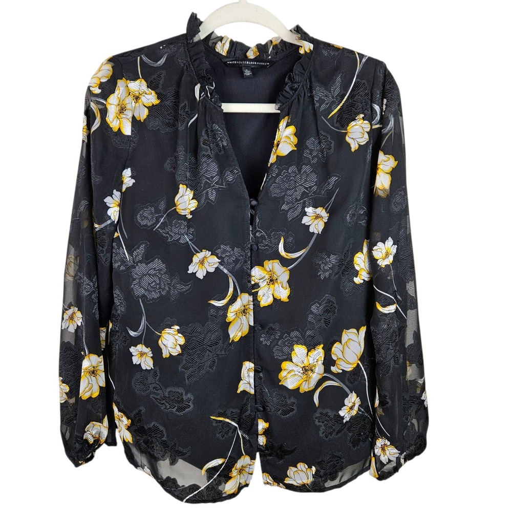 White House Black Market Floral Blouse Size 6 Long Sleeve Button Up Top